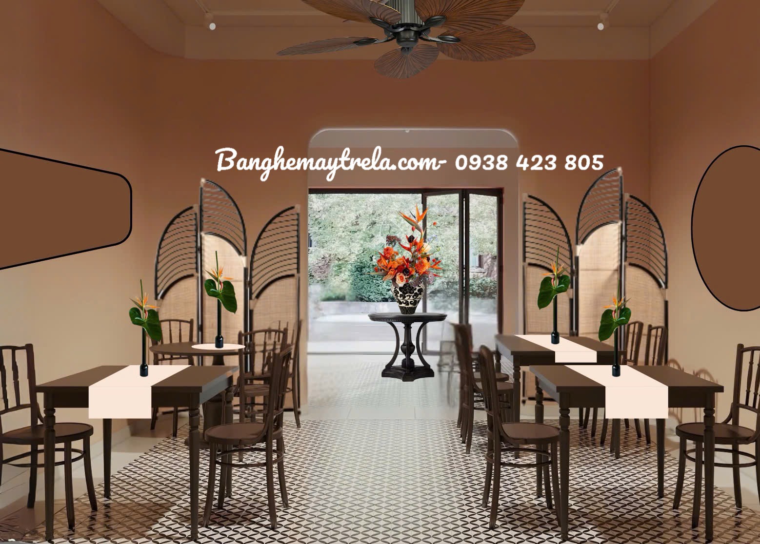 Bình phong mây khung đen hiện đại